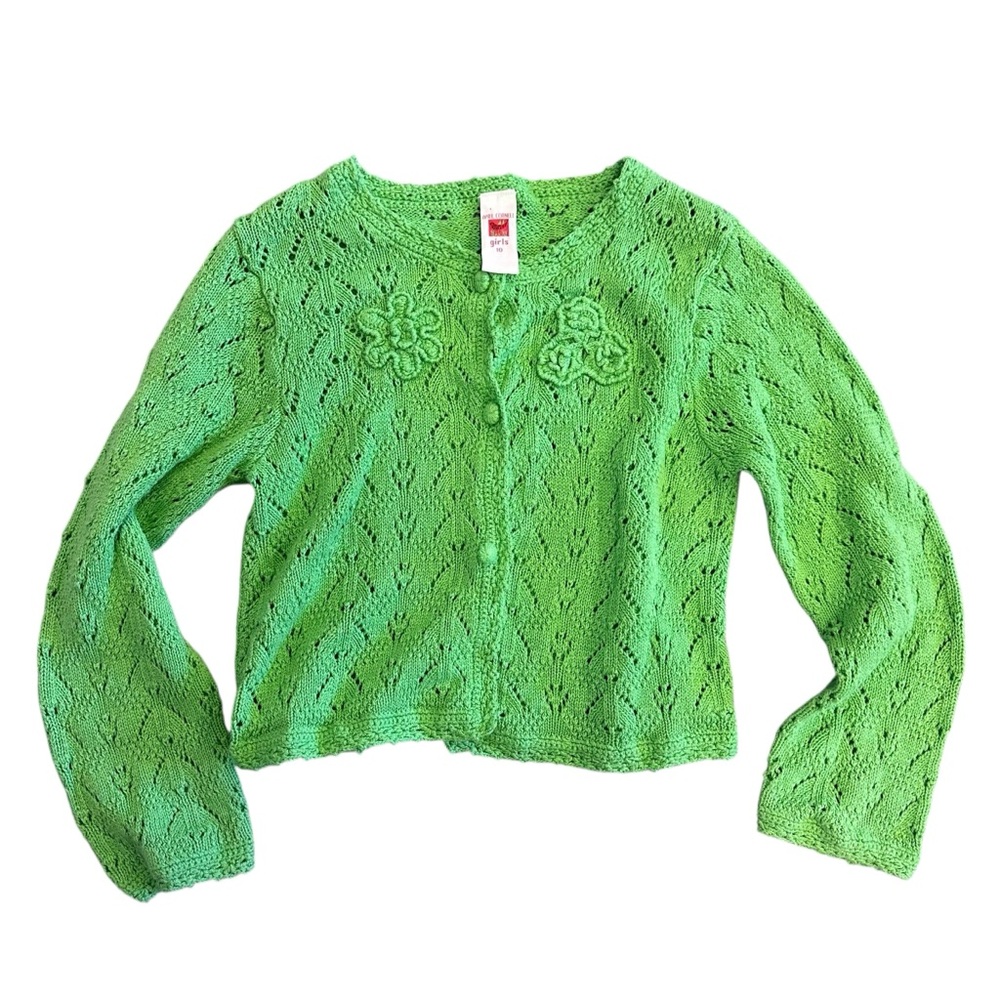 April Cornell Green Knit‎ Cardigan Girls Size 10